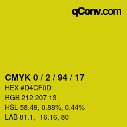 カラーコード: CMYK 0 / 2 / 94 / 17 | qconv.com
