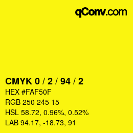 颜色代码: CMYK 0 / 2 / 94 / 2 | qconv.com