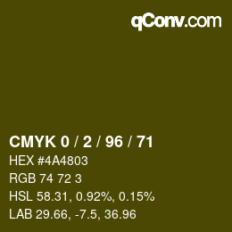 Color code: CMYK 0 / 2 / 96 / 71 | qconv.com