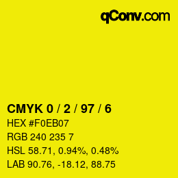 カラーコード: CMYK 0 / 2 / 97 / 6 | qconv.com