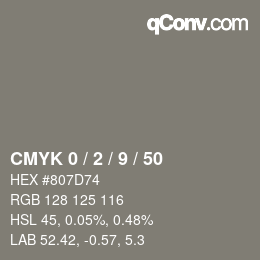 カラーコード: CMYK 0 / 2 / 9 / 50 | qconv.com