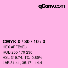 カラーコード: CMYK 0 / 30 / 10 / 0 | qconv.com