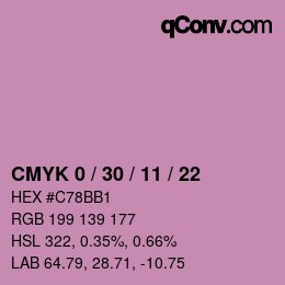 カラーコード: CMYK 0 / 30 / 11 / 22 | qconv.com