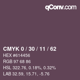 カラーコード: CMYK 0 / 30 / 11 / 62 | qconv.com