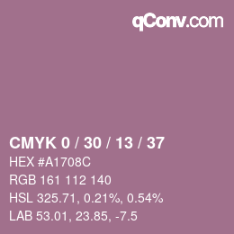 Code couleur: CMYK 0 / 30 / 13 / 37 | qconv.com