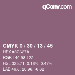 カラーコード: CMYK 0 / 30 / 13 / 45 | qconv.com