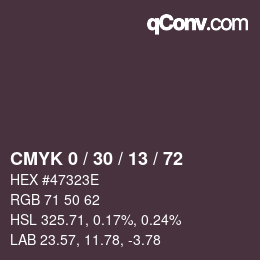 カラーコード: CMYK 0 / 30 / 13 / 72 | qconv.com
