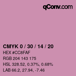 カラーコード: CMYK 0 / 30 / 14 / 20 | qconv.com