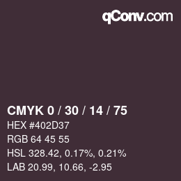カラーコード: CMYK 0 / 30 / 14 / 75 | qconv.com