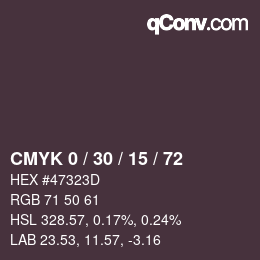 カラーコード: CMYK 0 / 30 / 15 / 72 | qconv.com