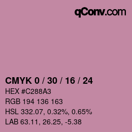 カラーコード: CMYK 0 / 30 / 16 / 24 | qconv.com