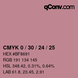 カラーコード: CMYK 0 / 30 / 24 / 25 | qconv.com