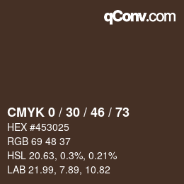 Code couleur: CMYK 0 / 30 / 46 / 73 | qconv.com