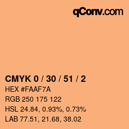 Code couleur: CMYK 0 / 30 / 51 / 2 | qconv.com