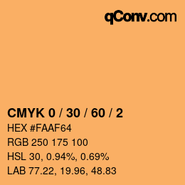 カラーコード: CMYK 0 / 30 / 60 / 2 | qconv.com