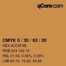 カラーコード: CMYK 0 / 30 / 63 / 20 | qconv.com