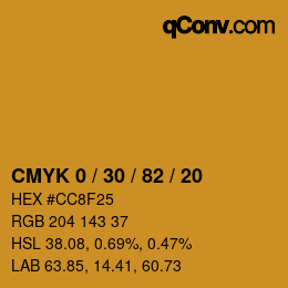 Farbcode: CMYK 0 / 30 / 82 / 20 | qconv.com