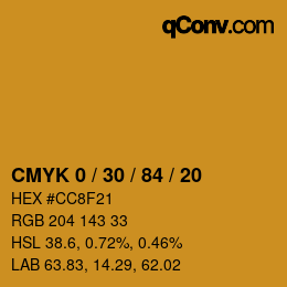 カラーコード: CMYK 0 / 30 / 84 / 20 | qconv.com