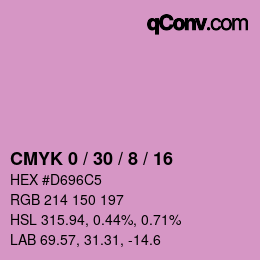 カラーコード: CMYK 0 / 30 / 8 / 16 | qconv.com