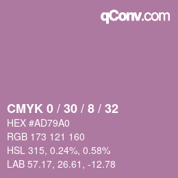 カラーコード: CMYK 0 / 30 / 8 / 32 | qconv.com