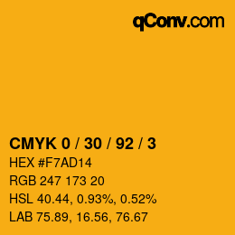 Color code: CMYK 0 / 30 / 92 / 3 | qconv.com