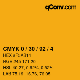 カラーコード: CMYK 0 / 30 / 92 / 4 | qconv.com
