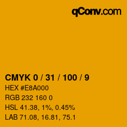 カラーコード: CMYK 0 / 31 / 100 / 9 | qconv.com