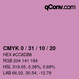 Code couleur: CMYK 0 / 31 / 10 / 20 | qconv.com