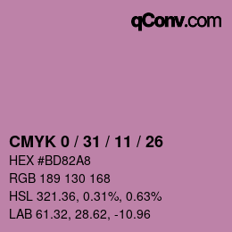 カラーコード: CMYK 0 / 31 / 11 / 26 | qconv.com