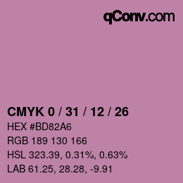 カラーコード: CMYK 0 / 31 / 12 / 26 | qconv.com