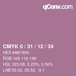 Farbcode: CMYK 0 / 31 / 12 / 34 | qconv.com