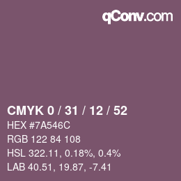 Color code: CMYK 0 / 31 / 12 / 52 | qconv.com