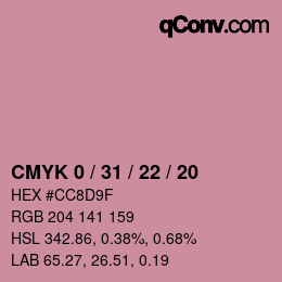 カラーコード: CMYK 0 / 31 / 22 / 20 | qconv.com