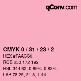 颜色代码: CMYK 0 / 31 / 23 / 2 | qconv.com