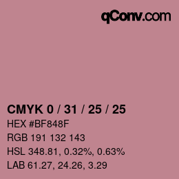 カラーコード: CMYK 0 / 31 / 25 / 25 | qconv.com