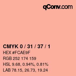 カラーコード: CMYK 0 / 31 / 37 / 1 | qconv.com