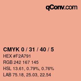 Farbcode: CMYK 0 / 31 / 40 / 5 | qconv.com