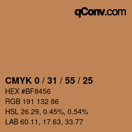 カラーコード: CMYK 0 / 31 / 55 / 25 | qconv.com