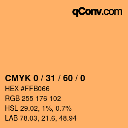 カラーコード: CMYK 0 / 31 / 60 / 0 | qconv.com