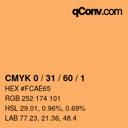 カラーコード: CMYK 0 / 31 / 60 / 1 | qconv.com