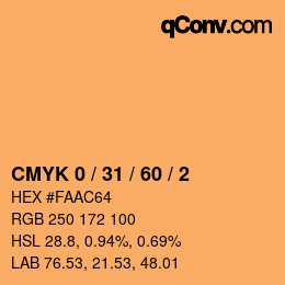 カラーコード: CMYK 0 / 31 / 60 / 2 | qconv.com