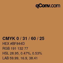 カラーコード: CMYK 0 / 31 / 60 / 25 | qconv.com