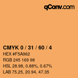 カラーコード: CMYK 0 / 31 / 60 / 4 | qconv.com