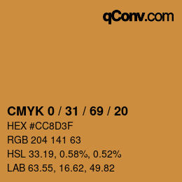 颜色代码: CMYK 0 / 31 / 69 / 20 | qconv.com