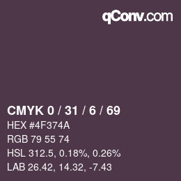 カラーコード: CMYK 0 / 31 / 6 / 69 | qconv.com