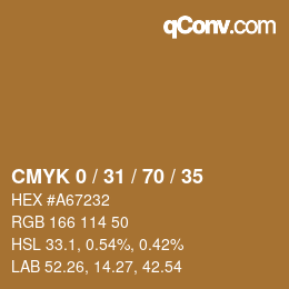カラーコード: CMYK 0 / 31 / 70 / 35 | qconv.com