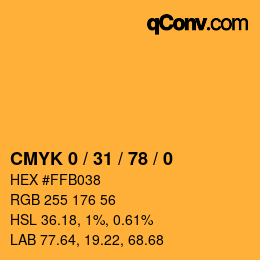 カラーコード: CMYK 0 / 31 / 78 / 0 | qconv.com