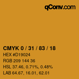 Farbcode: CMYK 0 / 31 / 83 / 18 | qconv.com