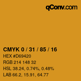 カラーコード: CMYK 0 / 31 / 85 / 16 | qconv.com