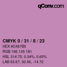 カラーコード: CMYK 0 / 31 / 8 / 23 | qconv.com